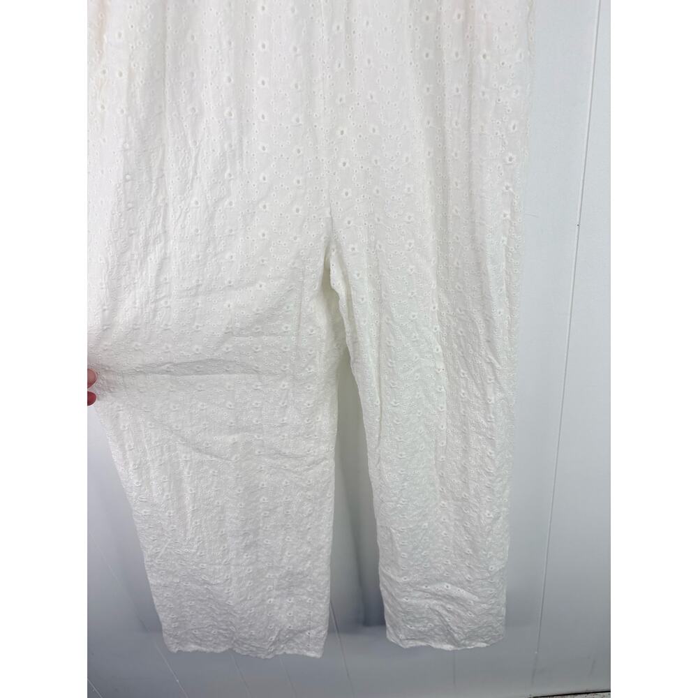 Lulus Easy Loving White Smocked Eyelet Lace Wide-Leg Jumpsuit Large - Picture 6 of 10